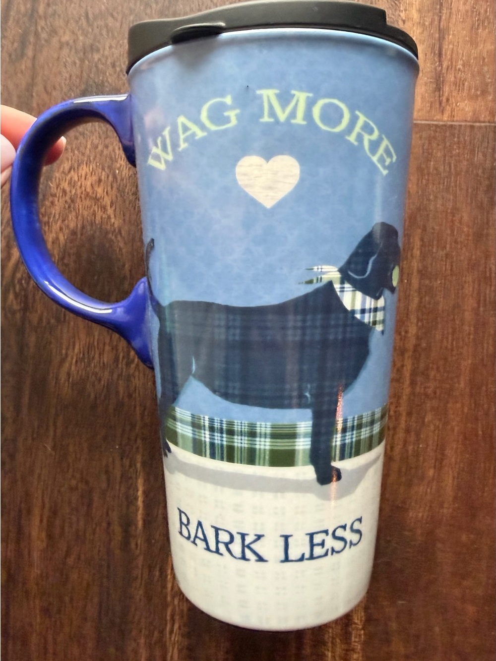 Blue 'Wag More, Bark Less' Dog Travel Mug with Handle